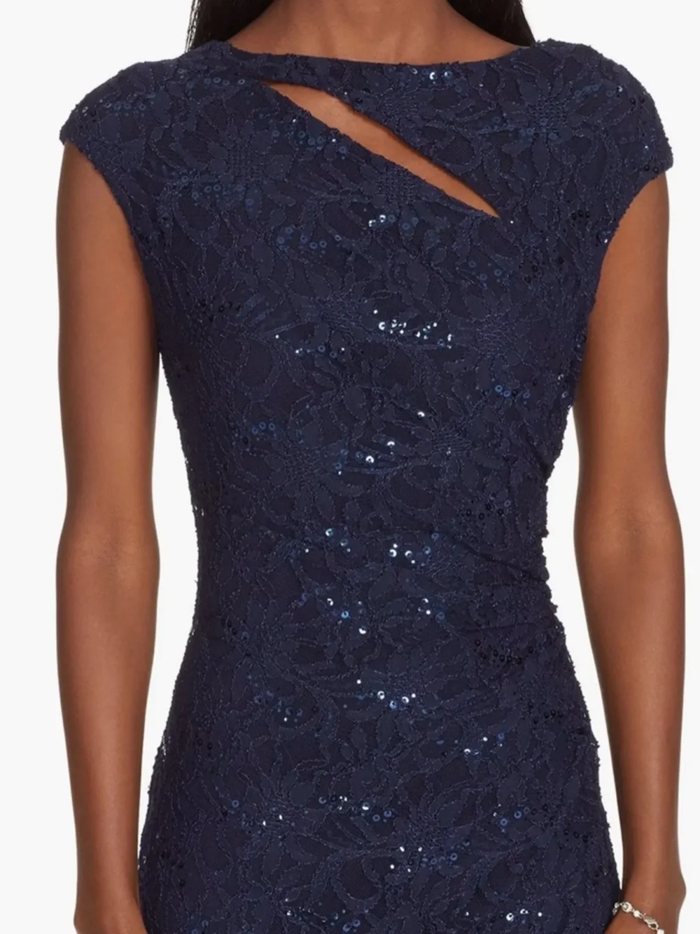 Lauren Ralph Lauren Navy Lace Sequin Gown Maxi Dress Size 14 Elegant - Picture 4 of 13